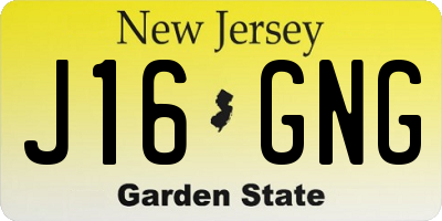 NJ license plate J16GNG