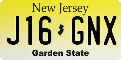 NJ license plate J16GNX