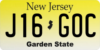 NJ license plate J16GOC