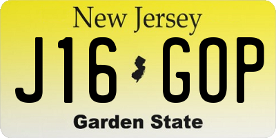 NJ license plate J16GOP