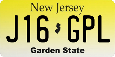 NJ license plate J16GPL