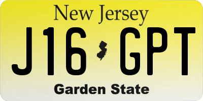 NJ license plate J16GPT