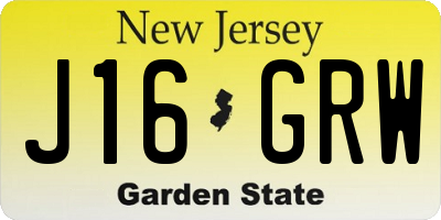 NJ license plate J16GRW