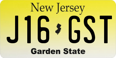 NJ license plate J16GST