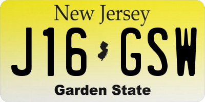NJ license plate J16GSW