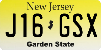 NJ license plate J16GSX