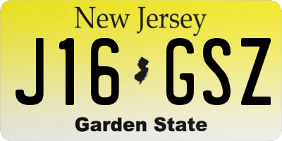 NJ license plate J16GSZ