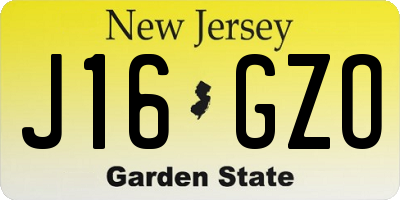 NJ license plate J16GZO