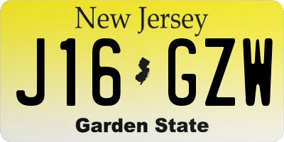 NJ license plate J16GZW
