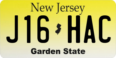 NJ license plate J16HAC