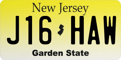 NJ license plate J16HAW