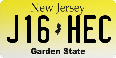 NJ license plate J16HEC
