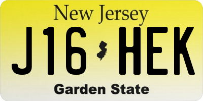 NJ license plate J16HEK
