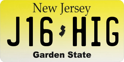 NJ license plate J16HIG