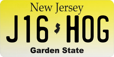 NJ license plate J16HOG