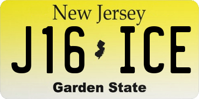 NJ license plate J16ICE