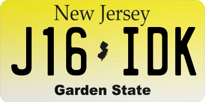 NJ license plate J16IDK