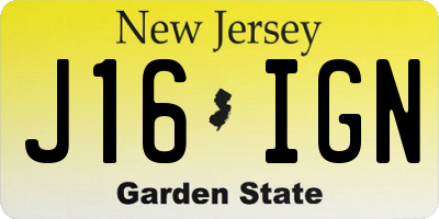 NJ license plate J16IGN