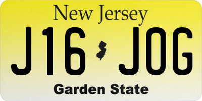 NJ license plate J16JOG