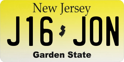 NJ license plate J16JON
