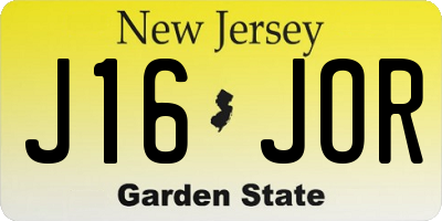NJ license plate J16JOR