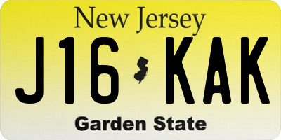 NJ license plate J16KAK