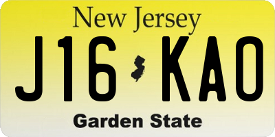 NJ license plate J16KAO