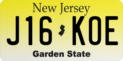NJ license plate J16KOE