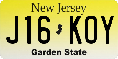 NJ license plate J16KOY