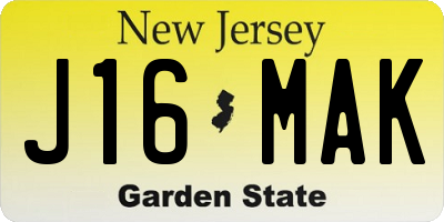 NJ license plate J16MAK