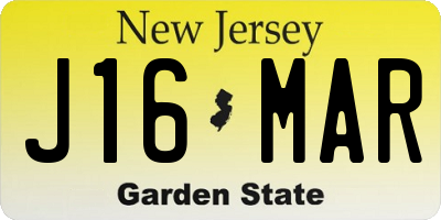 NJ license plate J16MAR