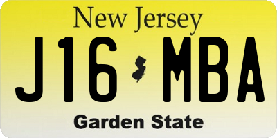 NJ license plate J16MBA