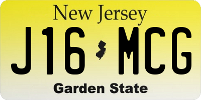 NJ license plate J16MCG