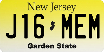 NJ license plate J16MEM