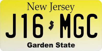 NJ license plate J16MGC