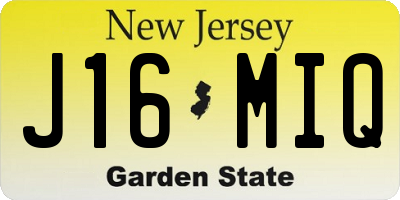 NJ license plate J16MIQ