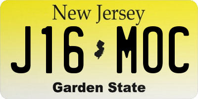 NJ license plate J16MOC