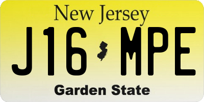 NJ license plate J16MPE