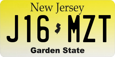 NJ license plate J16MZT