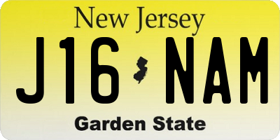 NJ license plate J16NAM