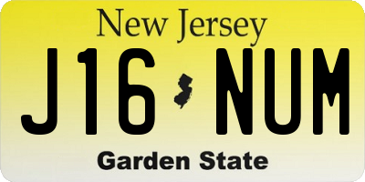 NJ license plate J16NUM