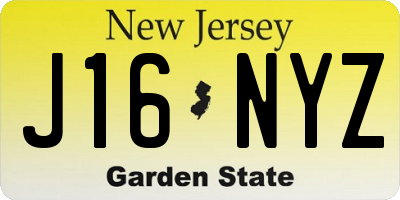 NJ license plate J16NYZ