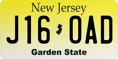 NJ license plate J16OAD