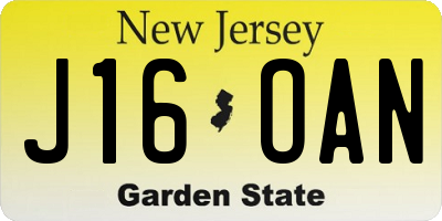 NJ license plate J16OAN