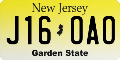 NJ license plate J16OAO