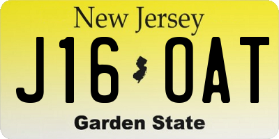 NJ license plate J16OAT