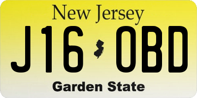 NJ license plate J16OBD