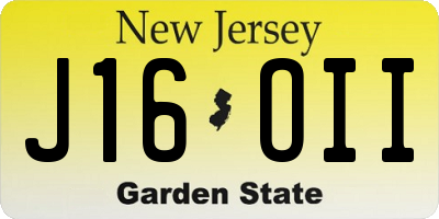 NJ license plate J16OII