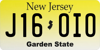 NJ license plate J16OIO