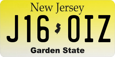 NJ license plate J16OIZ